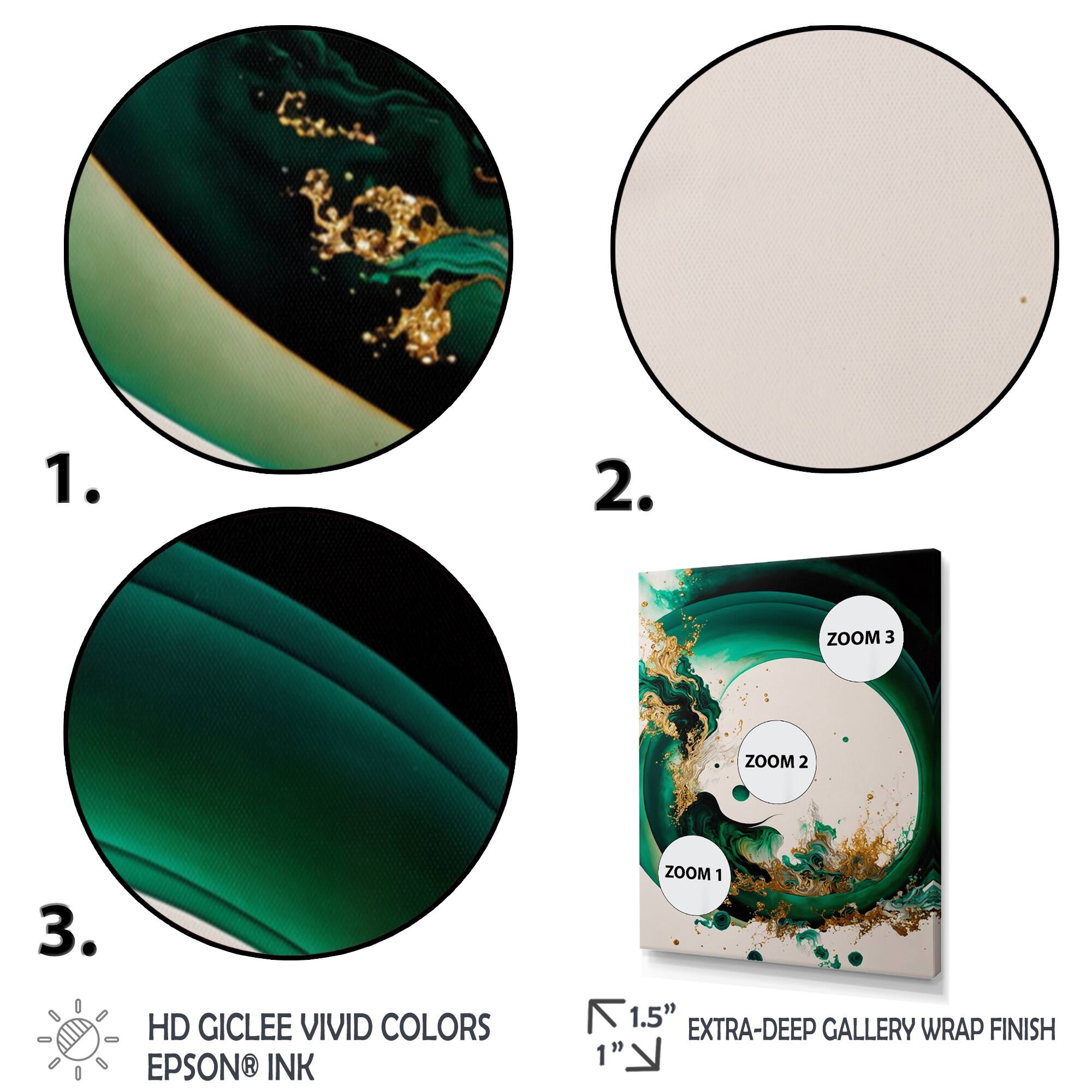 Designart "Emerald Green And Gold Abstract Waves II" Modern Spiral